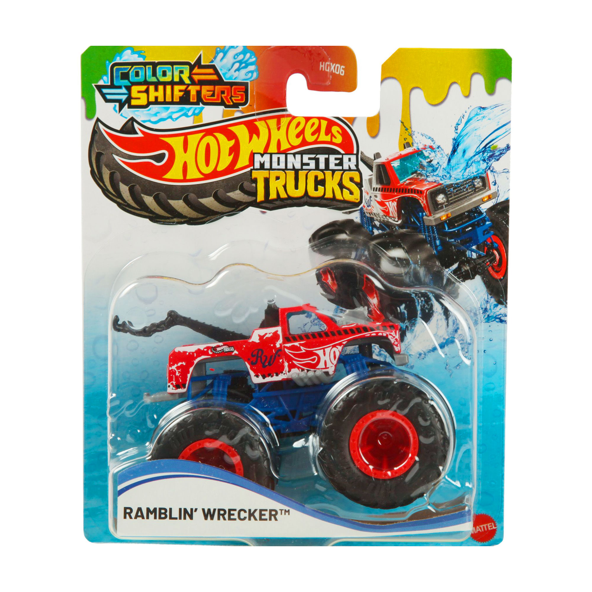 Машинка-позашляховик Hot Wheels Monster Trucks Ramblin` Wrecker, червоно-блакитний, Зміни колір, від 3 років (HGX06)
